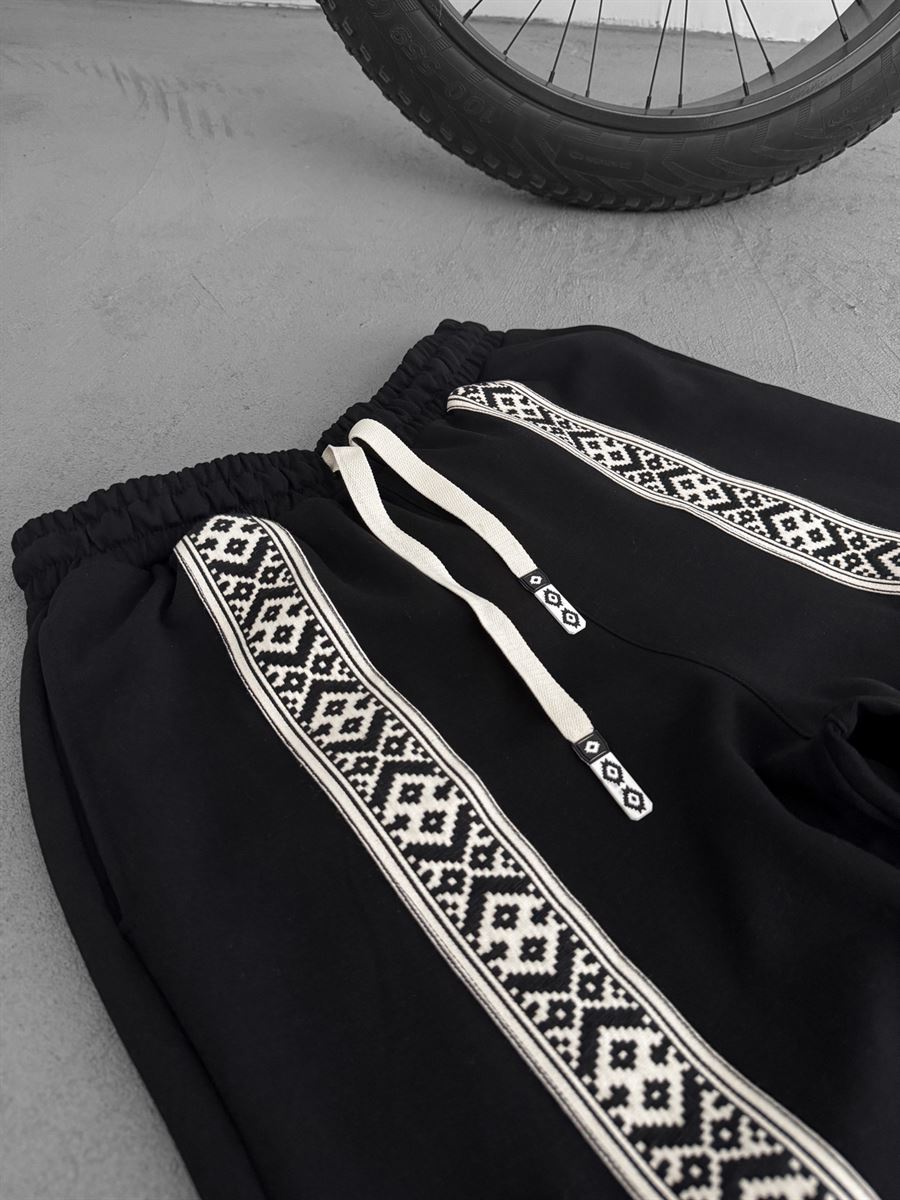 Black Mosaic Patchwork Straight Leg Sweatpants RES-1122
