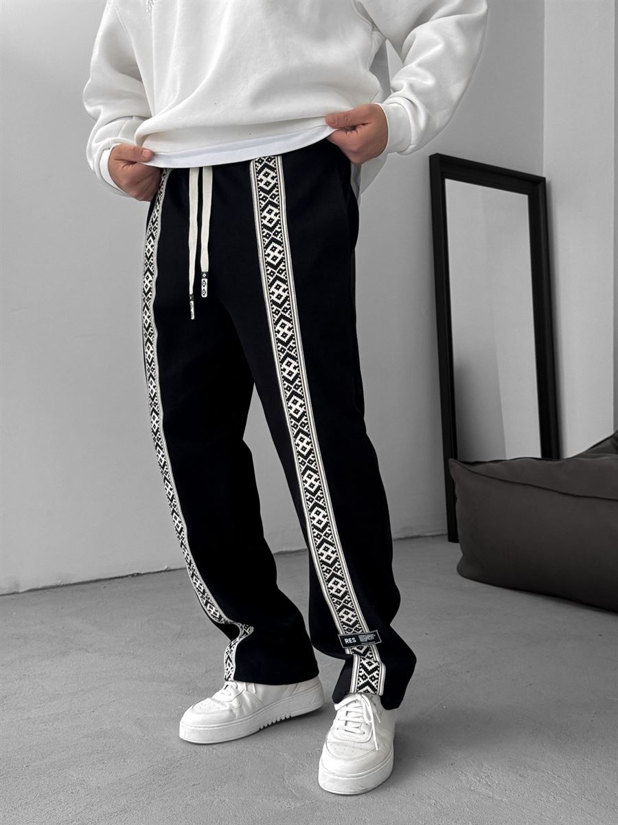 Black Mosaic Patchwork Straight Leg Sweatpants RES-1122