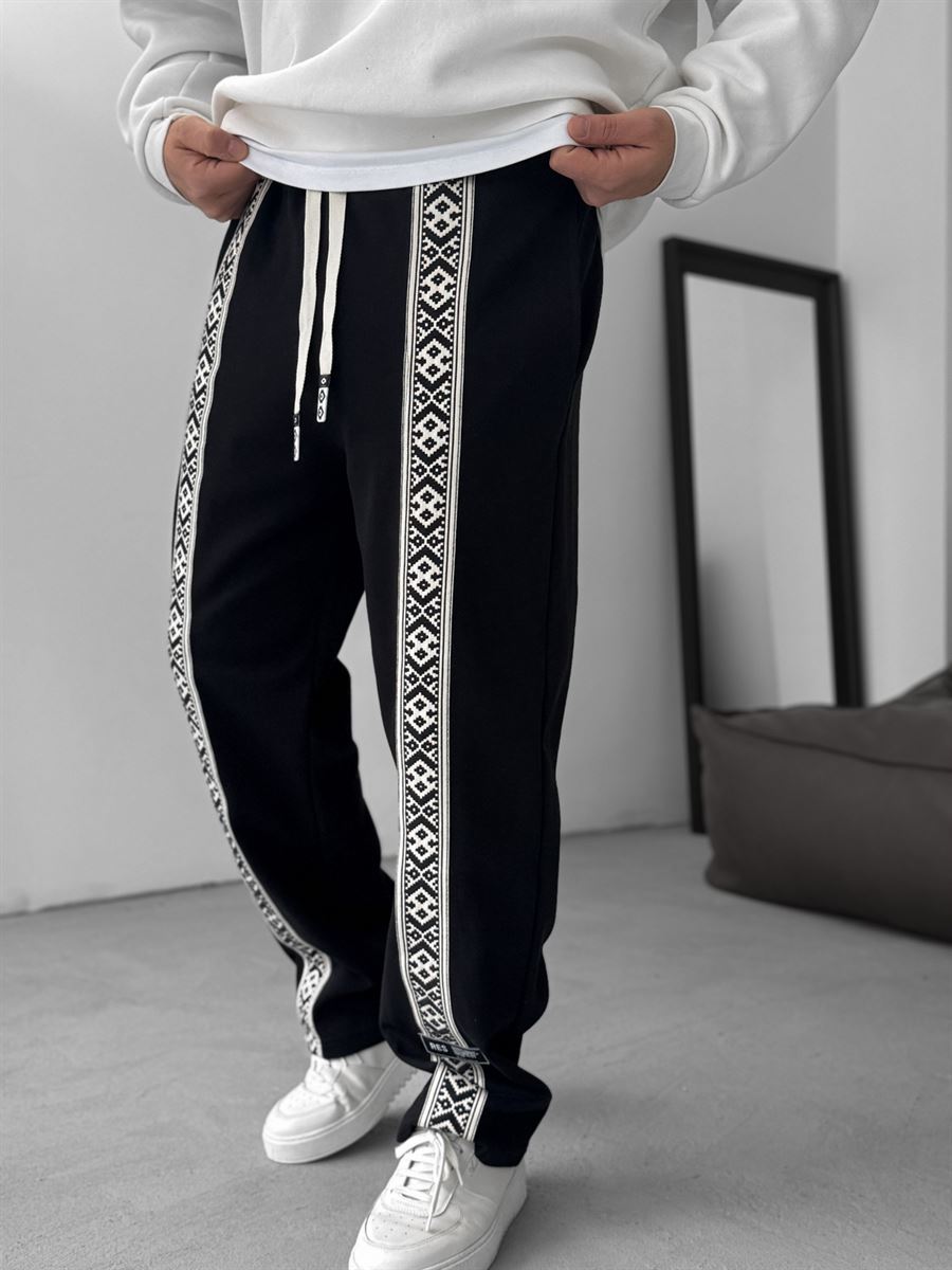 Black Mosaic Patchwork Straight Leg Sweatpants RES-1122