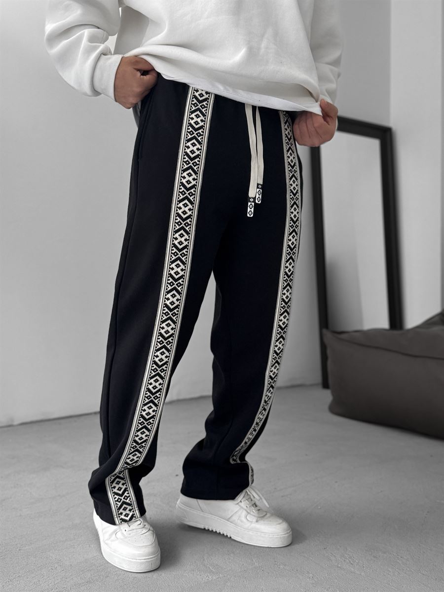 Black Mosaic Patchwork Straight Leg Sweatpants RES-1122