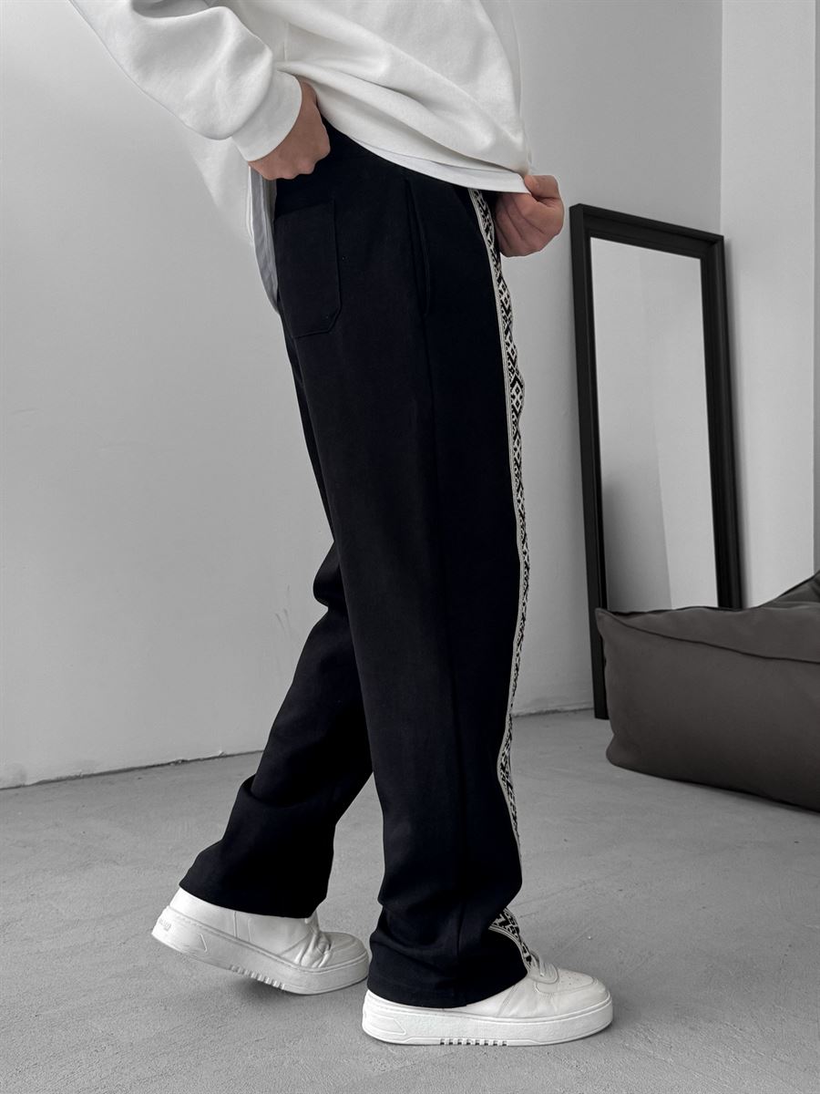 Black Mosaic Patchwork Straight Leg Sweatpants RES-1122