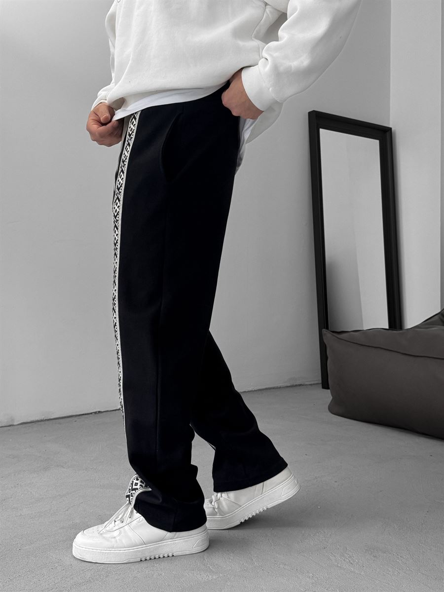 Black Mosaic Patchwork Straight Leg Sweatpants RES-1122