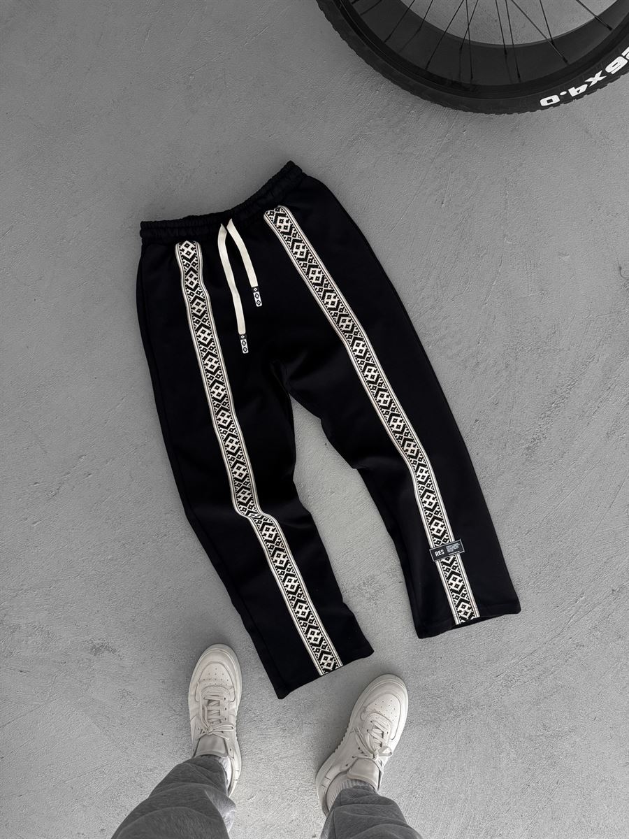 Black Mosaic Patchwork Straight Leg Sweatpants RES-1122