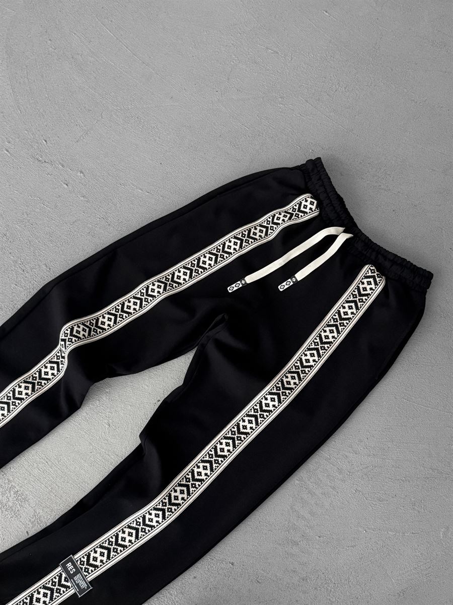 Black Mosaic Patchwork Straight Leg Sweatpants RES-1122