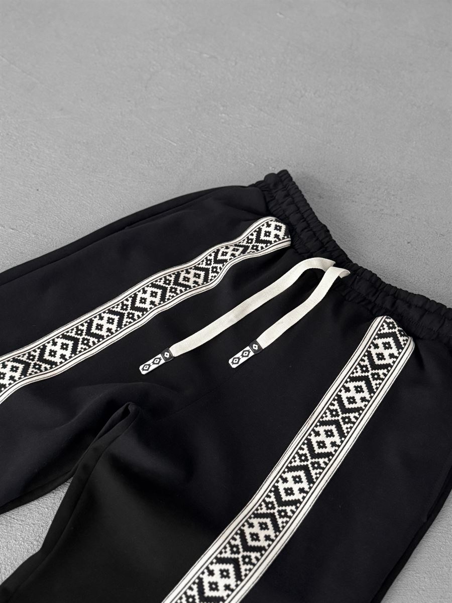 Black Mosaic Patchwork Straight Leg Sweatpants RES-1122