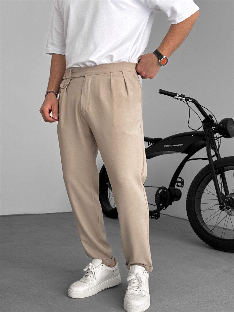 Pleated Fabric Pants with Pockets
