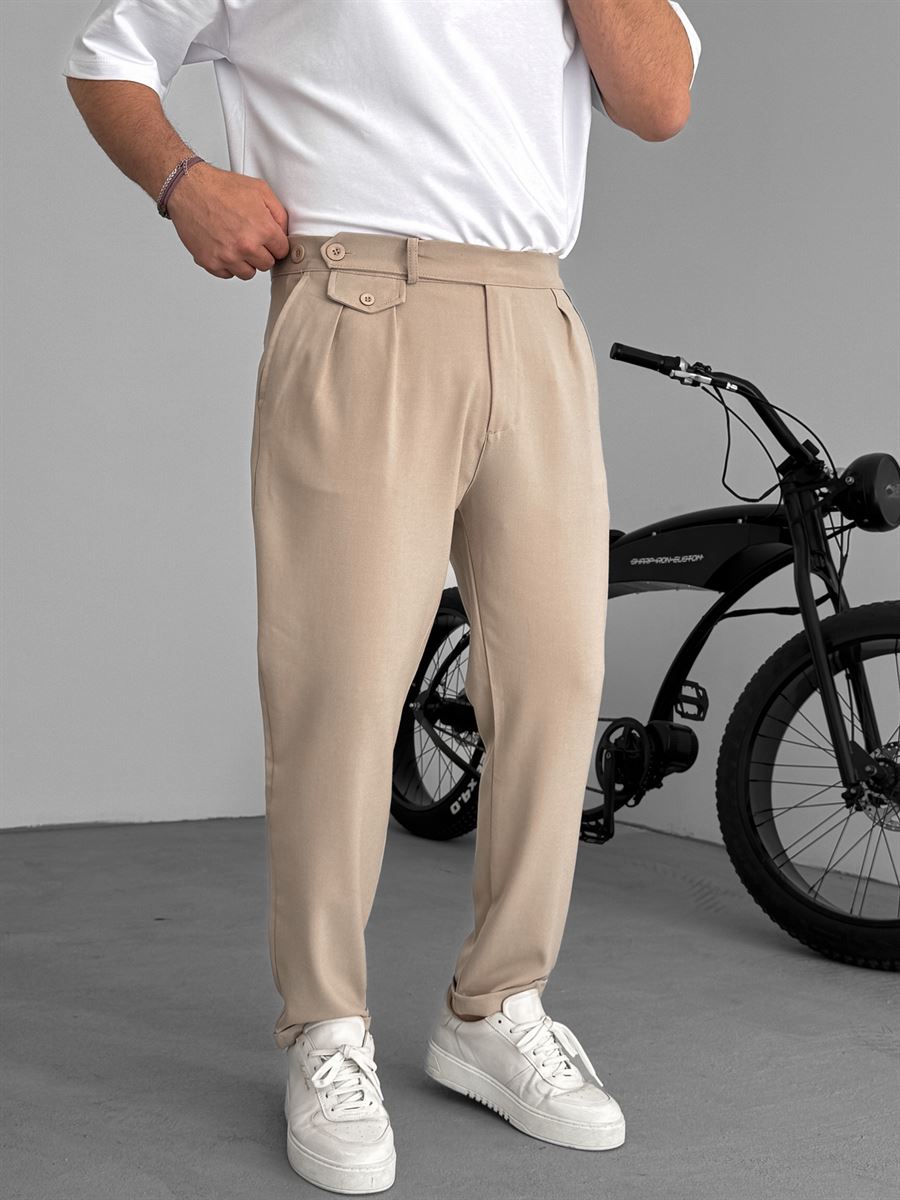 Pleated Fabric Pants with Pockets