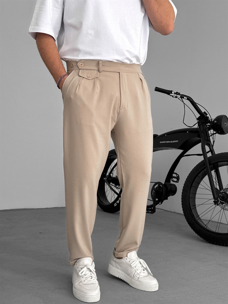 Pleated Fabric Pants with Pockets