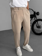 Pleated Fabric Pants with Pockets