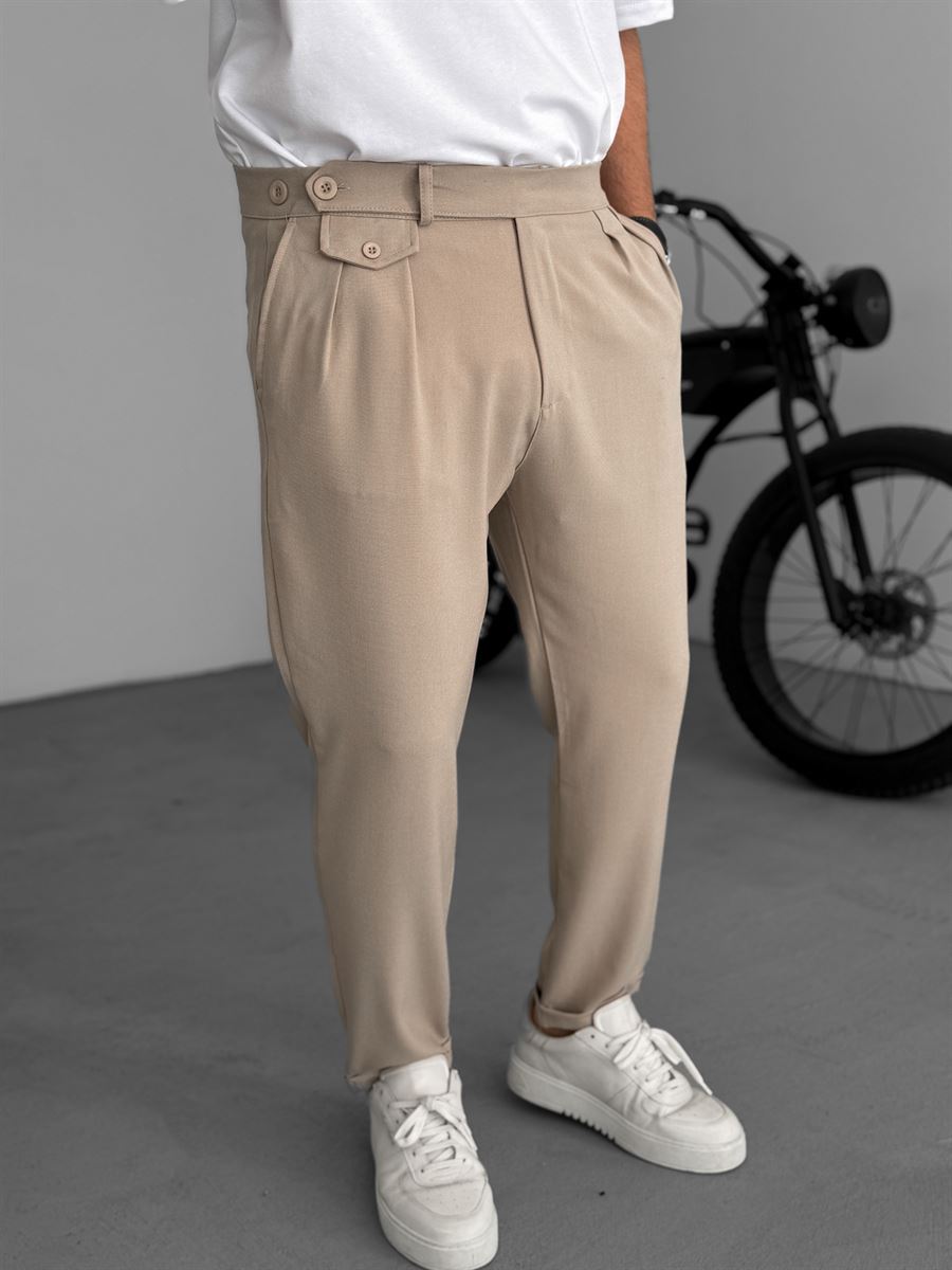 Pleated Fabric Pants with Pockets