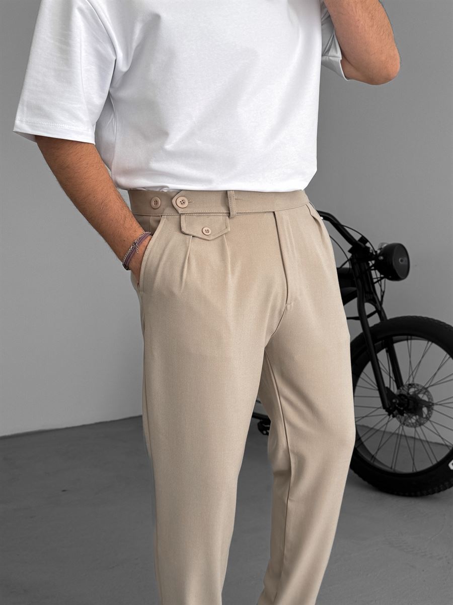 Pleated Fabric Pants with Pockets
