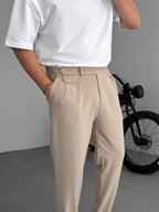 Pleated Fabric Pants with Pockets