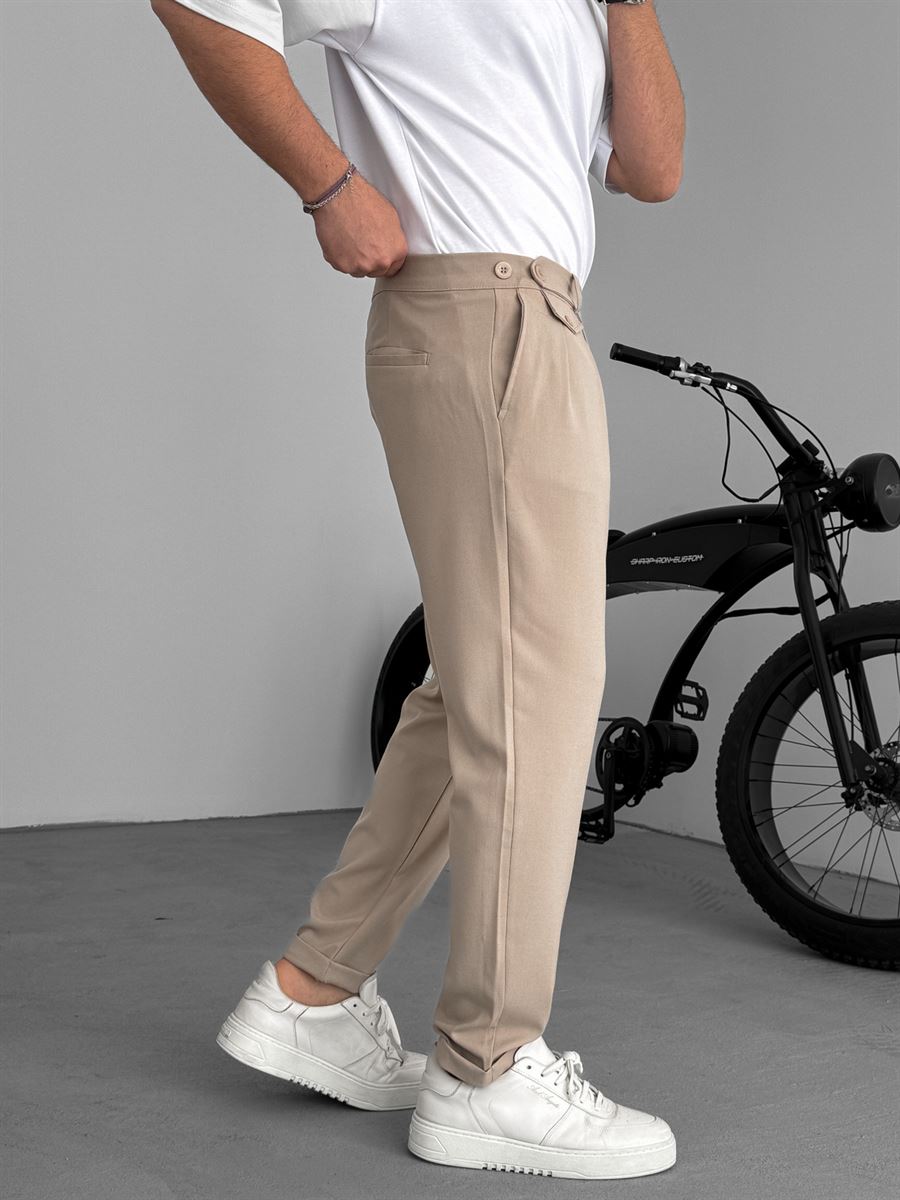 Pleated Fabric Pants with Pockets