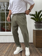 Pleated Fabric Pants with Pockets