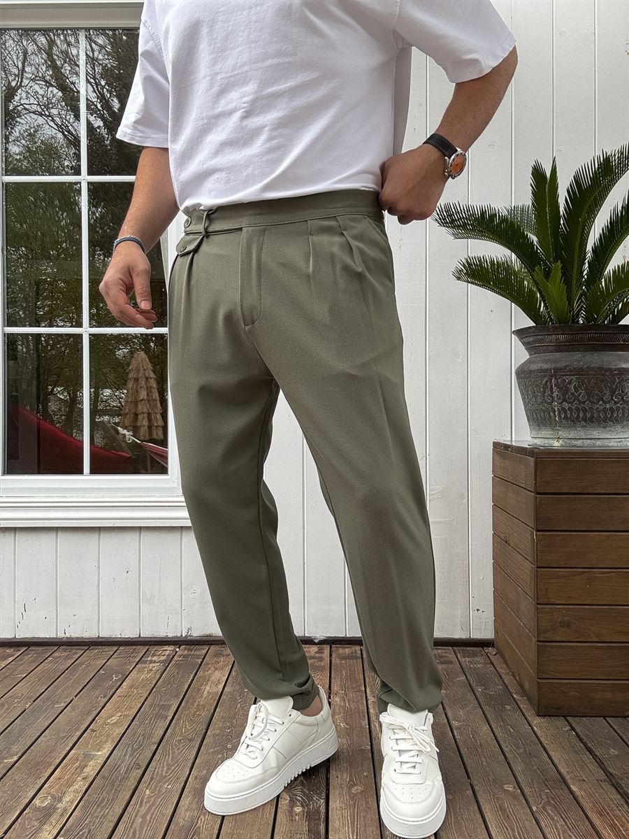 Pleated Fabric Pants with Pockets
