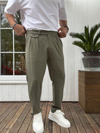 Pleated Fabric Pants with Pockets