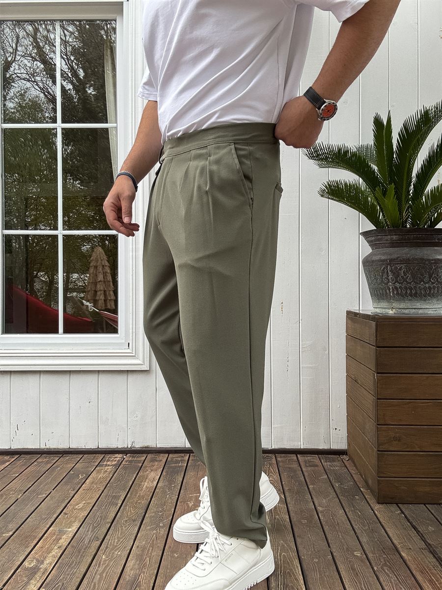 Pleated Fabric Pants with Pockets