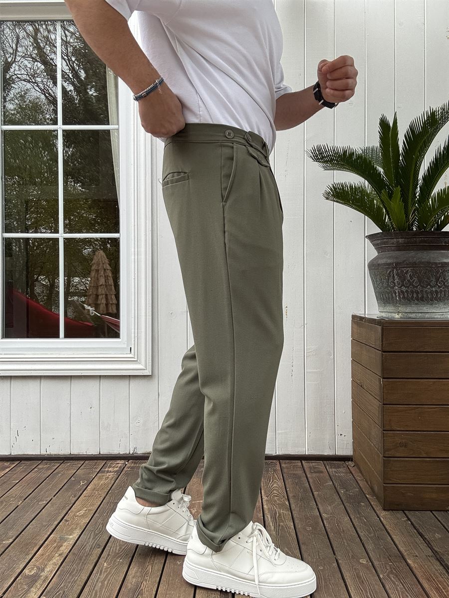 Pleated Fabric Pants with Pockets