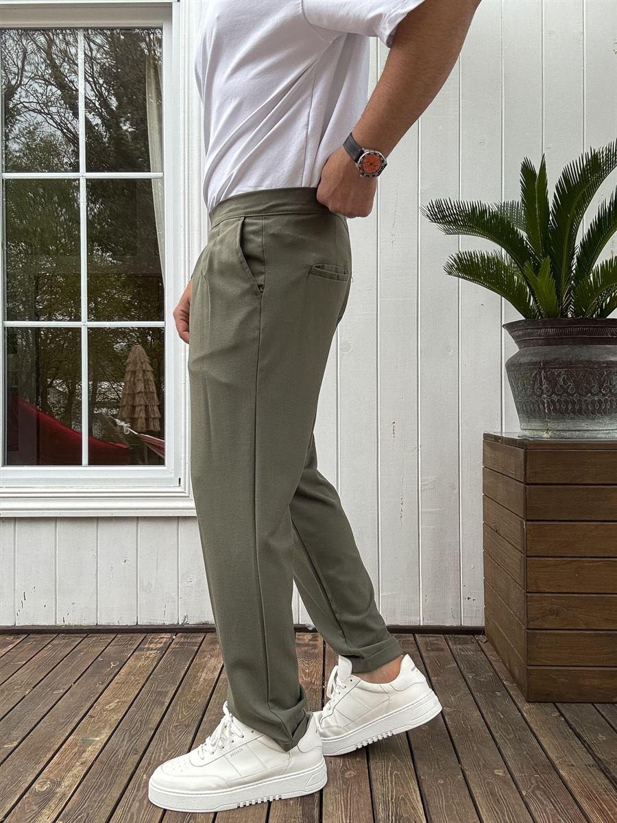 Pleated Fabric Pants with Pockets