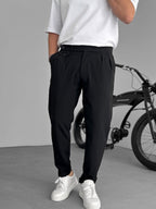 Pleated Fabric Pants with Pockets