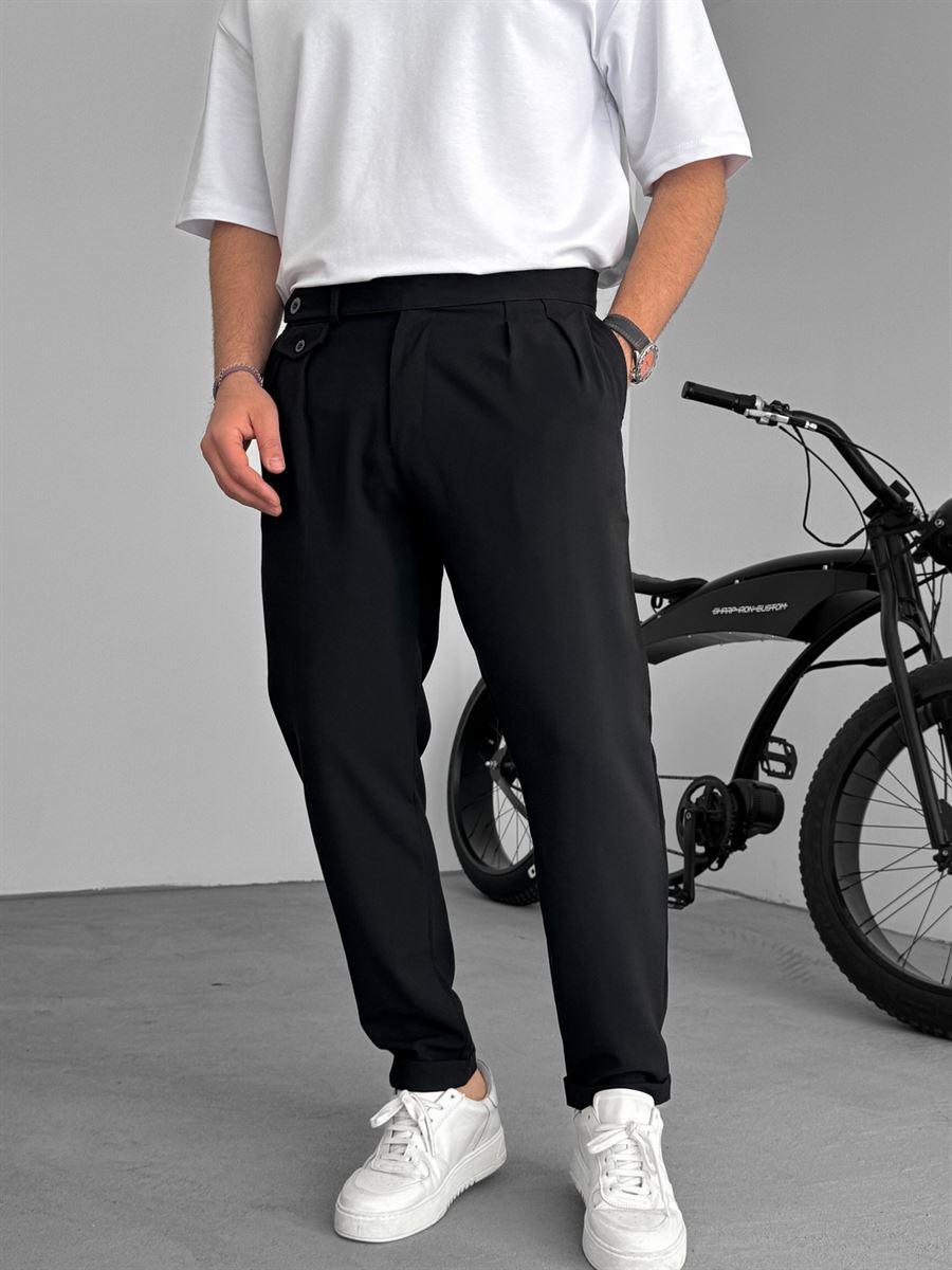 Pleated Fabric Pants with Pockets