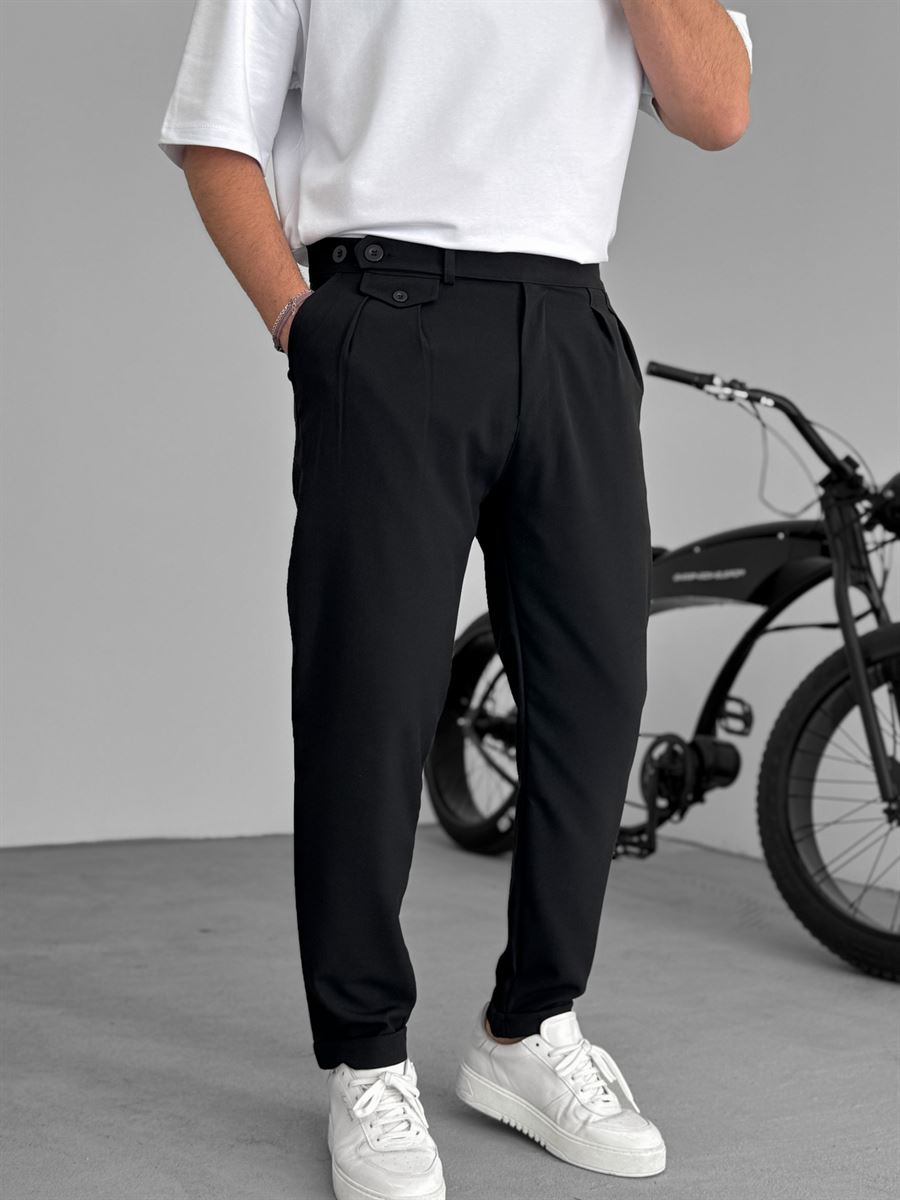 Pleated Fabric Pants with Pockets