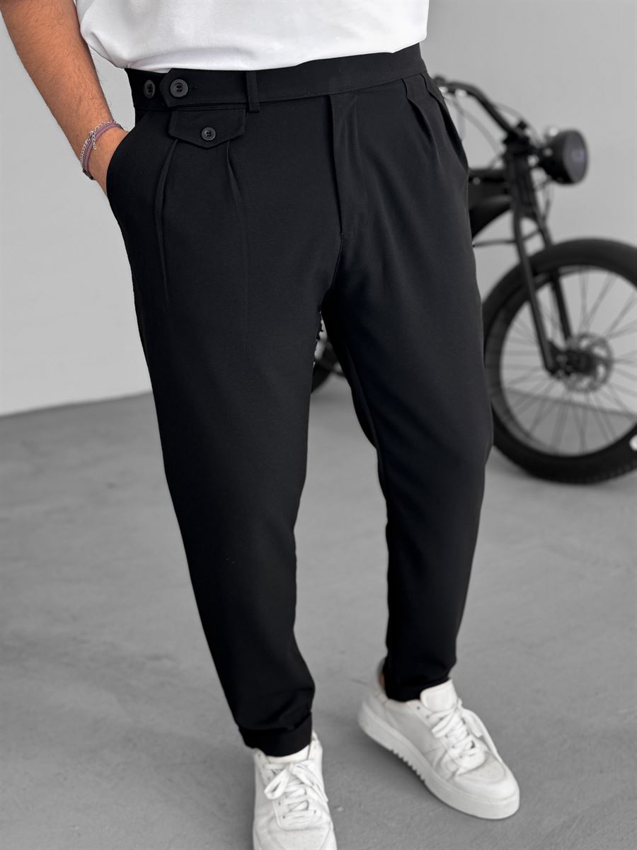 Pleated Fabric Pants with Pockets