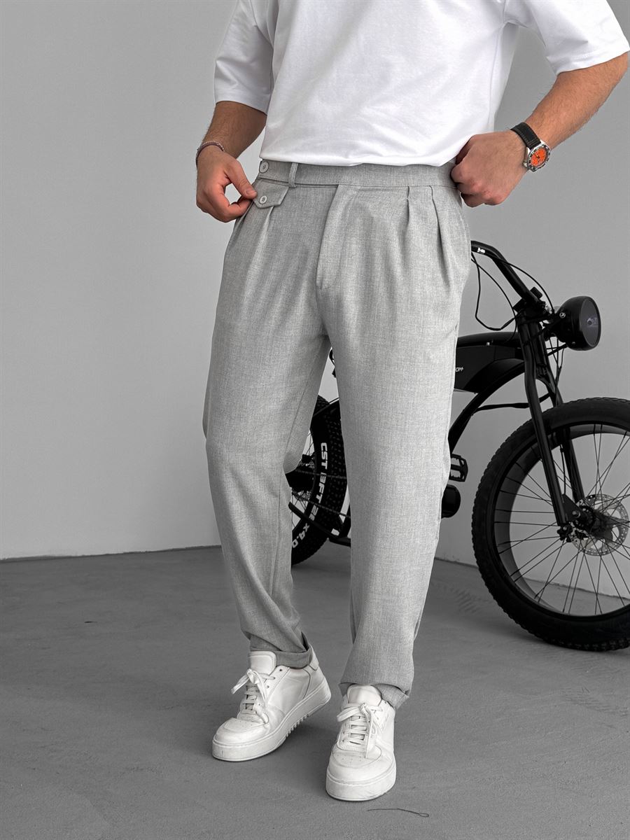 Pleated Fabric Pants with Pockets