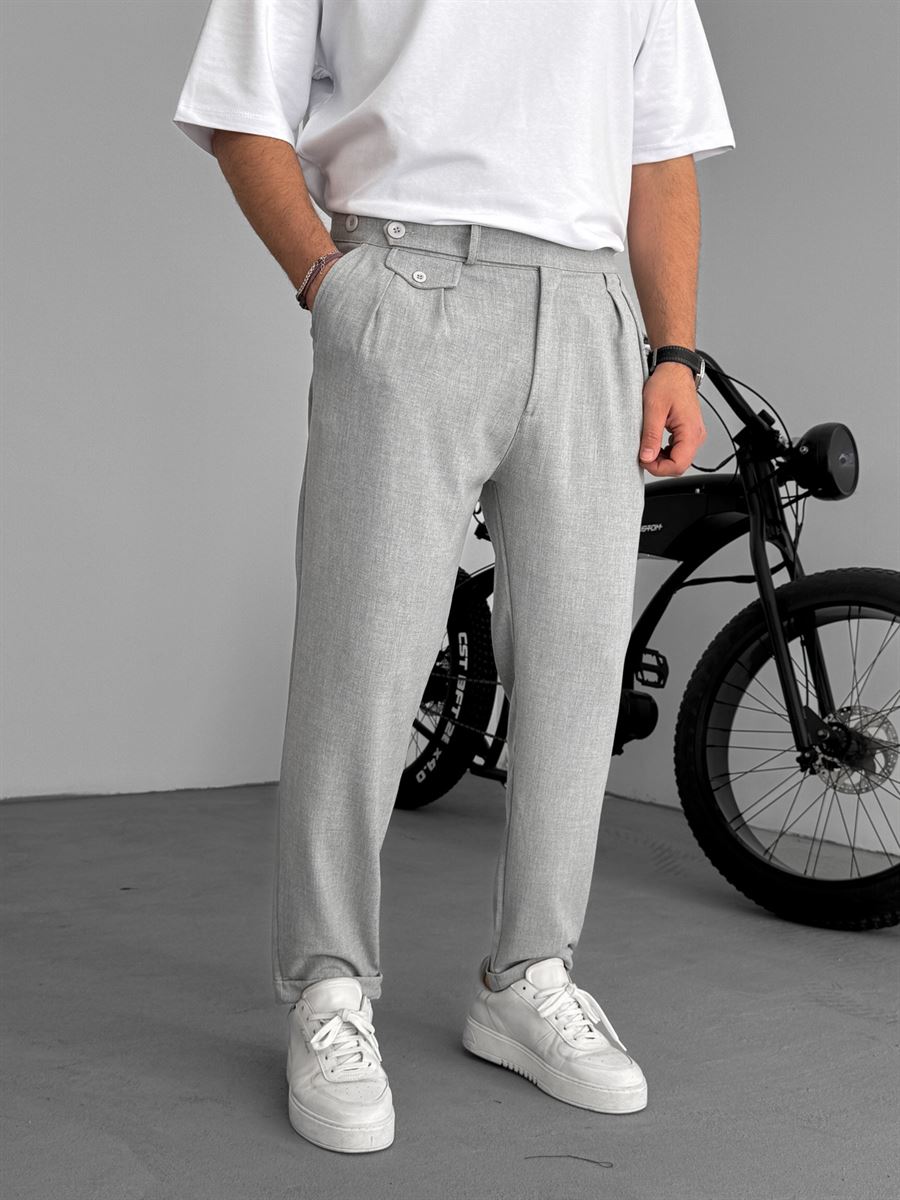 Pleated Fabric Pants with Pockets