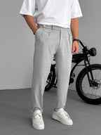 Pleated Fabric Pants with Pockets