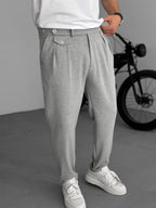 Pleated Fabric Pants with Pockets