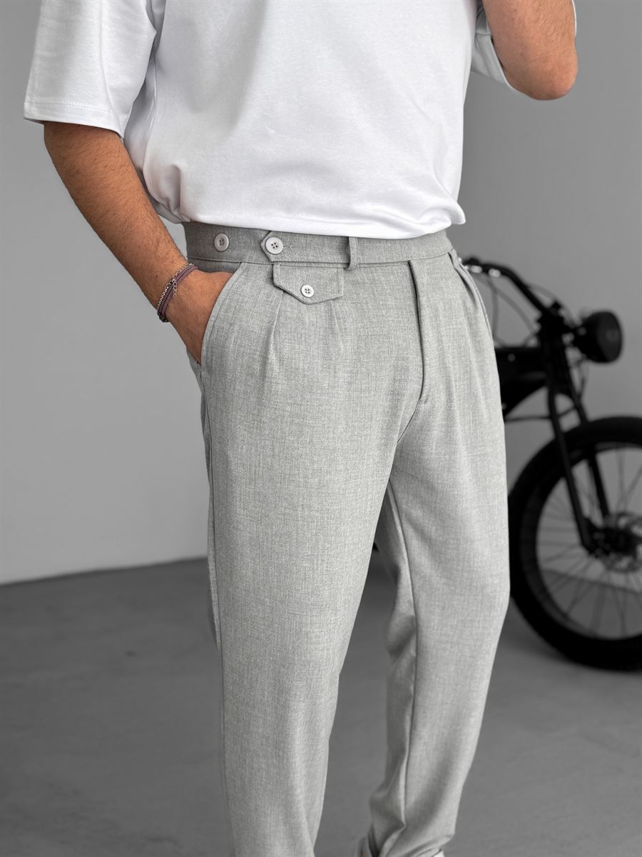 Pleated Fabric Pants with Pockets
