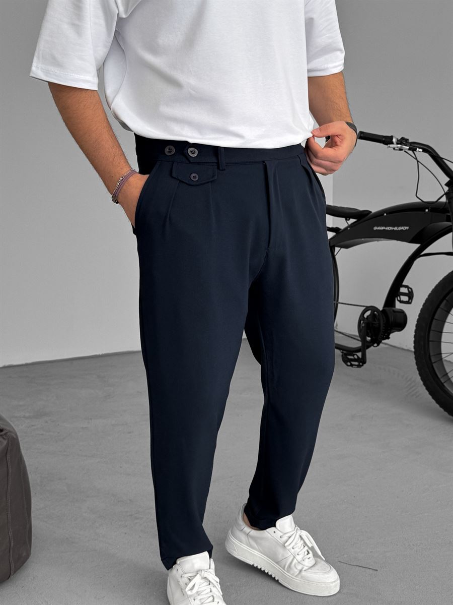 Pleated Fabric Pants with Pockets