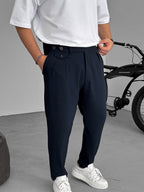 Pleated Fabric Pants with Pockets