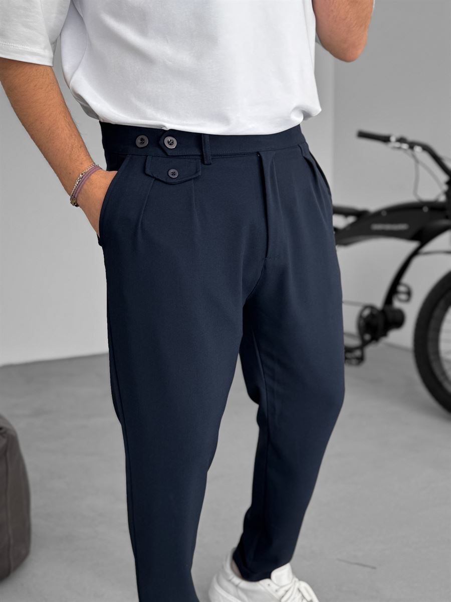 Pleated Fabric Pants with Pockets