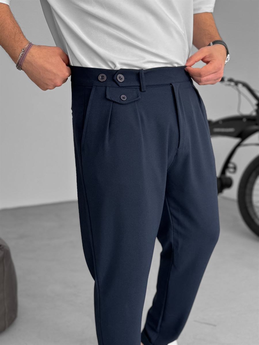 Pleated Fabric Pants with Pockets
