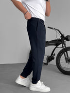 Pleated Fabric Pants with Pockets