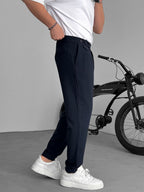 Pleated Fabric Pants with Pockets
