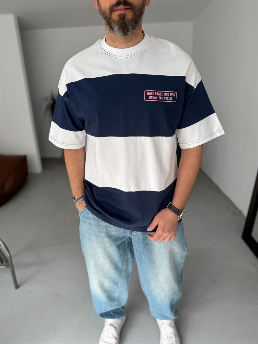 Striped Something Embroidered Oversize T-Shirt