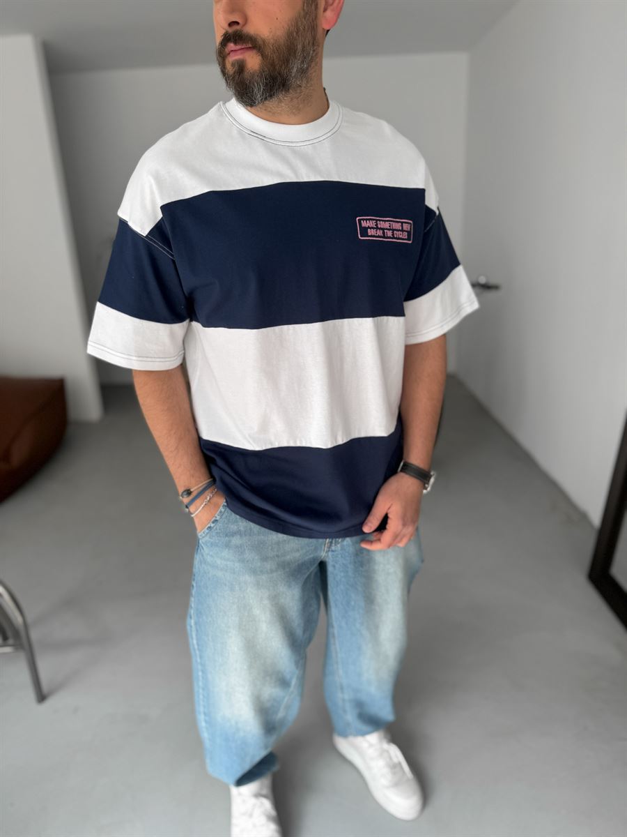 Striped Something Embroidered Oversize T-Shirt