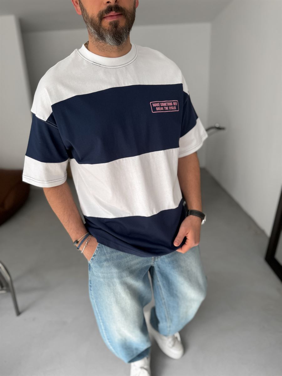 Striped Something Embroidered Oversize T-Shirt