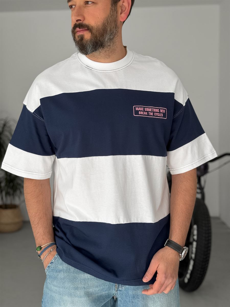 Striped Something Embroidered Oversize T-Shirt