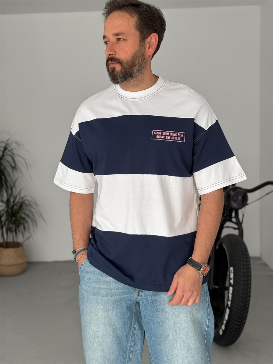 Striped Something Embroidered Oversize T-Shirt