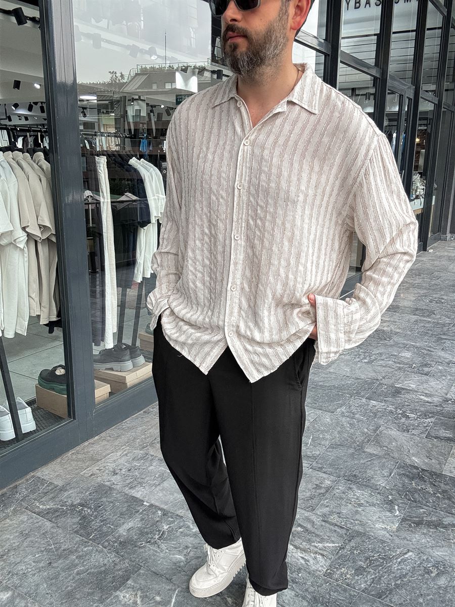 Textured Striped Linen Shirt