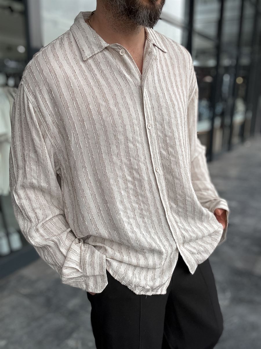 Textured Striped Linen Shirt