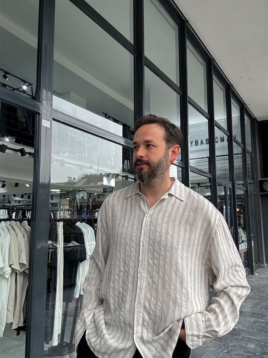 Textured Striped Linen Shirt