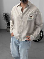 Striped Shirt with Pocket Embroidery