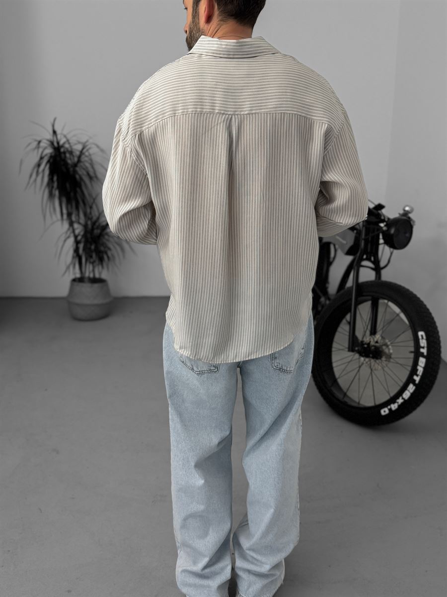 Striped Shirt with Pocket Embroidery