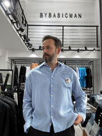 Striped Shirt with Pocket Embroidery