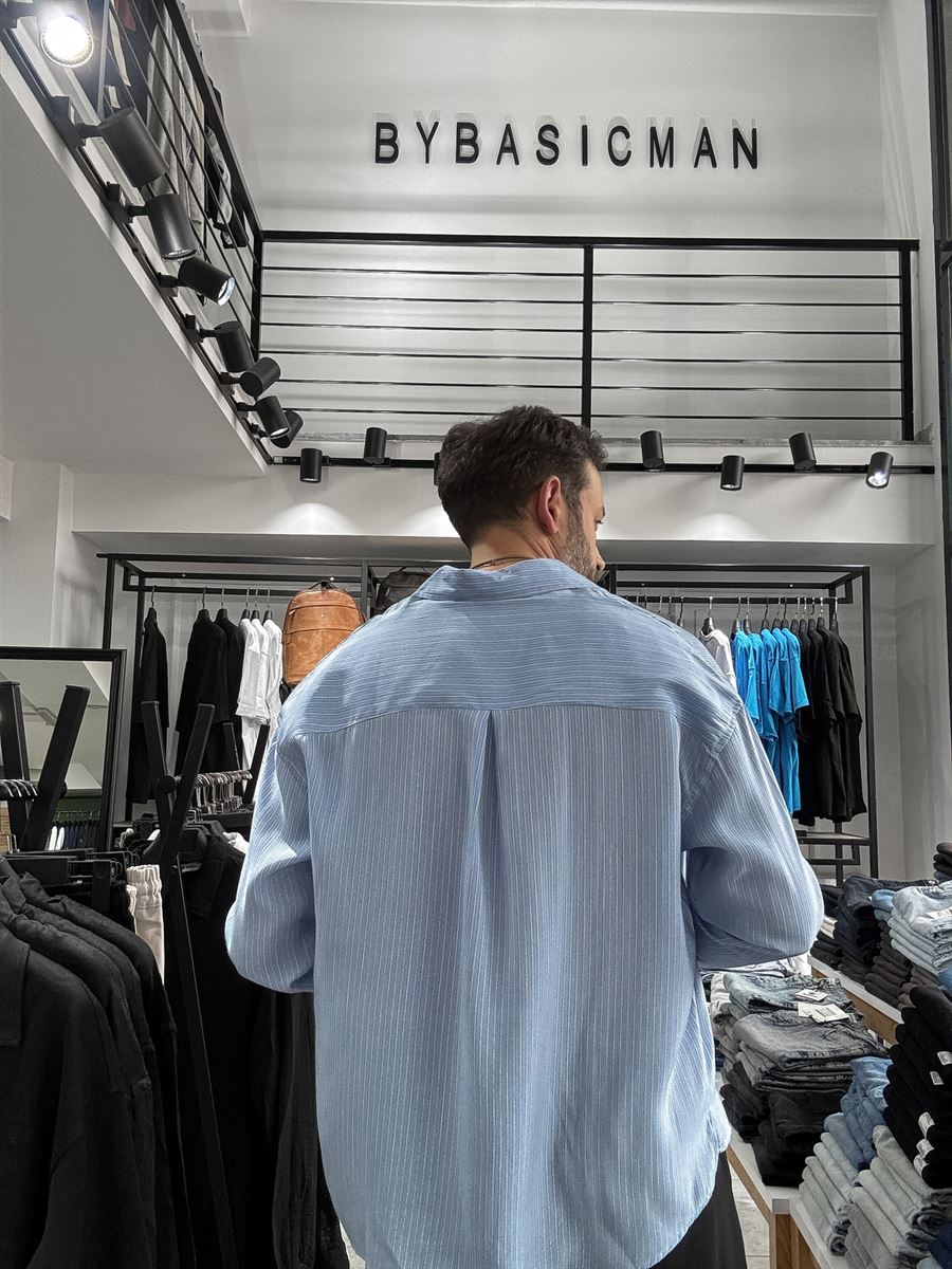 Striped Shirt with Pocket Embroidery